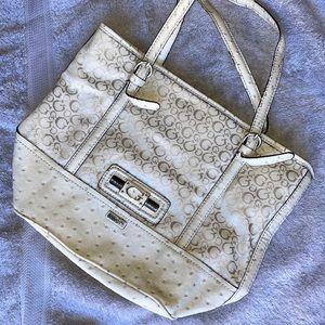 Womens Guess beige creme faux ostrich purse handbag shoulder bag tote